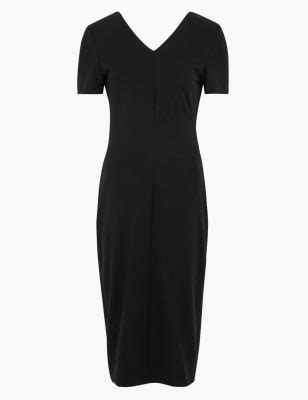 Jersey V-Neck Knee Length Tailored Dress