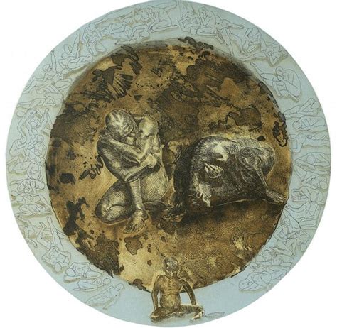 "My Society": Blue Green Printmaking (20x20) by Atul Bangal – ArtZolo.com