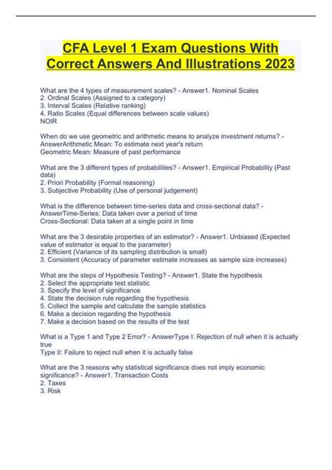 CFA Level 1 Exam Questions With Correct Answers And Illustrations 2023 ...