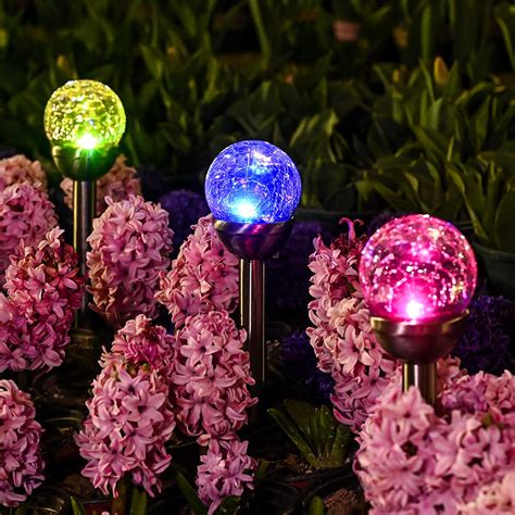 GIGALUMI 3 Pack Solar LED Garden Lights, Glass Ball, Color Changing ...