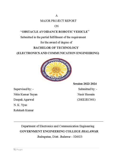 Final-Year Project Report: Obstacle Avoidance Robot (B.Tech ECE) - Studocu