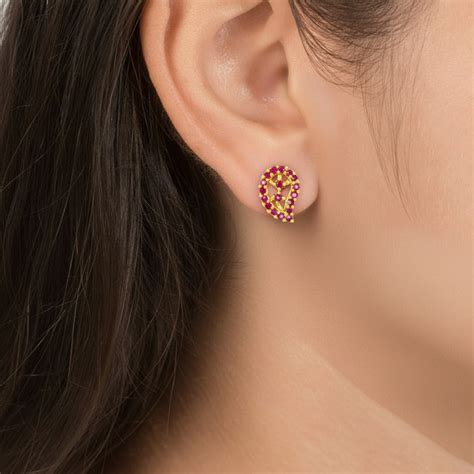 Stunning Gold Plated Ruby Stone Mango Paisley Ear Studs Buy | KSupreme ...