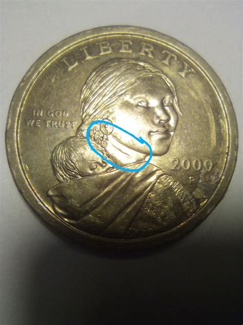 2000 P Sacagawea Dollar Error Coin, See Marked Photo (Ear Area Slit ...