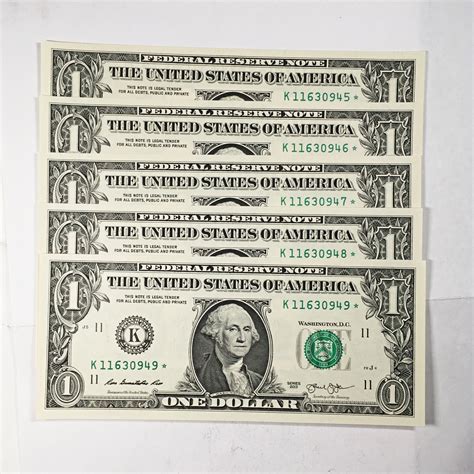Five (5) Series 2013 $1 FRN; Dallas, TX*CONSECUTIVE NUMBERED STAR NOTES ...