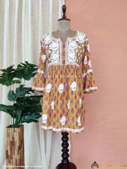 Green Mulmul Printed Chikankari Peplum Top