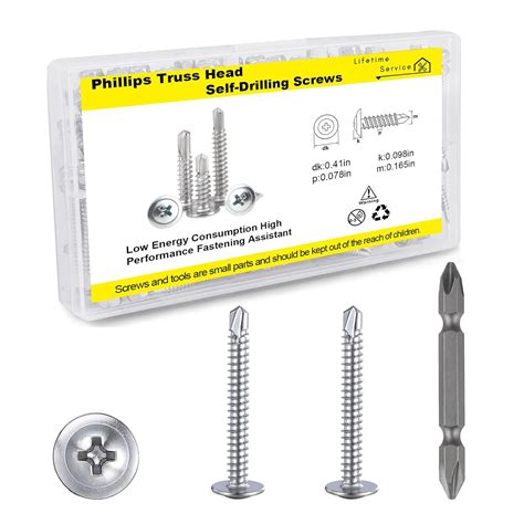 #8 x 1-1/2" Self-Tapping Screws Sheet Metal Screws Phillips Truss Head ...