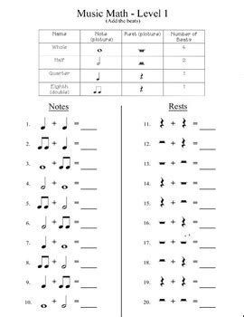 Image result for Music Math Worksheet PDF