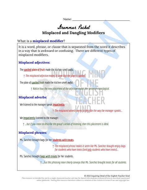 Image result for Dangling Modifiers Worksheet with Answer Key