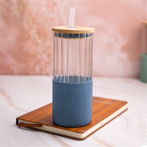 Borosilicate Glass Tumbler with Blue Slicone Sleeve - 350Ml - Market99 ...