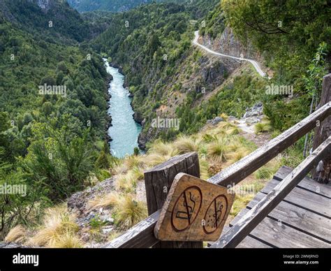 Futaleufu river flowing in a deep gorge, viewpoint Mirador del Diablo ...