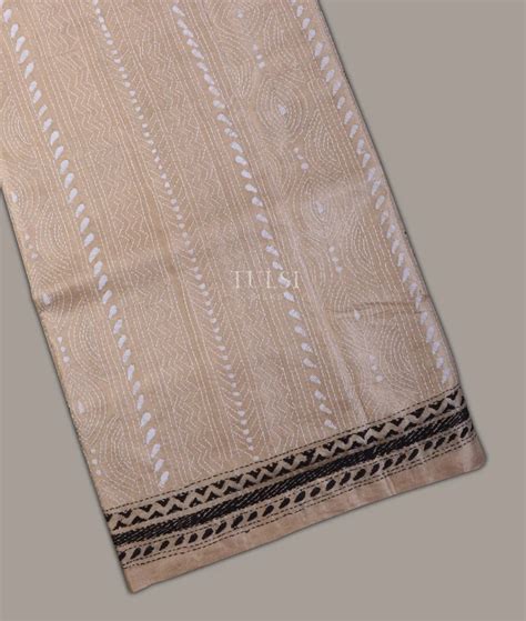 Buy Beige Tussar Kantha Work Saree T609459