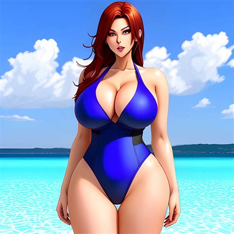 1girl, foxgirl, anime, huge breasts, swimsuit - Arthub.ai