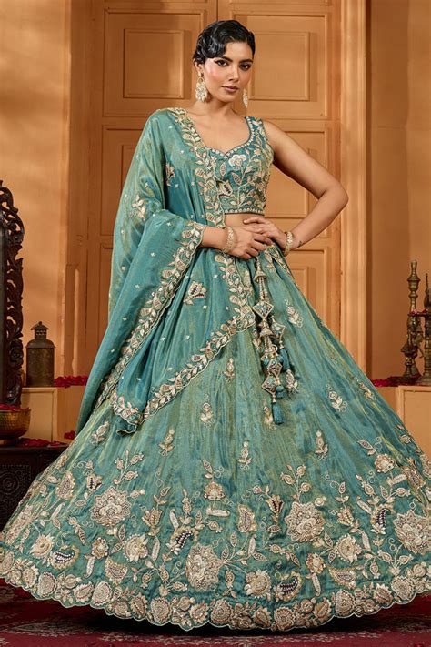 TISSUE LEHENGA CHOLI WITH MOTI AND SEQUINS