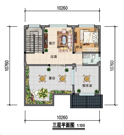 10x10米三层欧式自建房设计图纸，挑空客厅弧形楼梯-建房圈