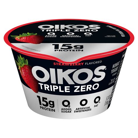 Oikos Triple Zero 15g Protein, Nonfat Strawberry Greek Yogurt Cup, 5.3 ...