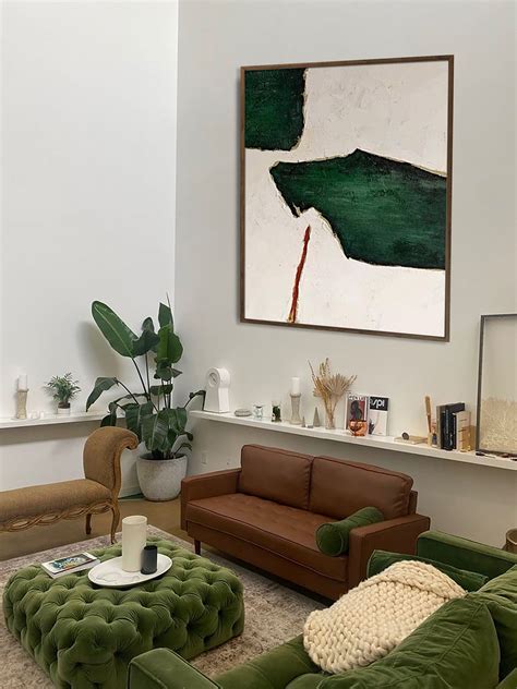 Oversized abstract painting contemporary oil painting emerald green natural texture painting ...