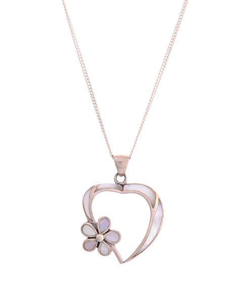 SILVER PEARL INLAY FLORAL HEART NECKLACE – For Ya