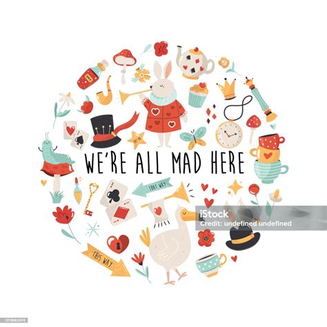 Colorful Compositions With Characters Symbols Of Alice In Wonderland ...