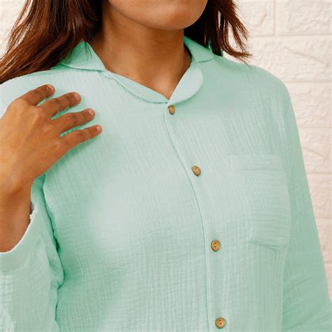 Crinkled Muslin Women's Nightsuit - Mint Green – snugglyspaces