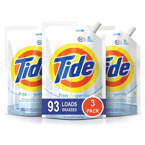 Tide Smart Pouch Free & Gentle HE Liquid Laundry Detergent, Pack of ...