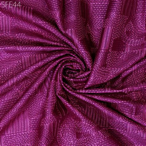 Raspberry Pure Silk Embroidered Fabric by the yard Tussar Fabric India ...