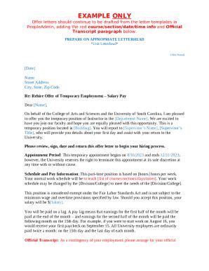 A&P SAMPLE OFFER LETTER (Add Letterhead) Date ... - fsu hr Doc Template ...