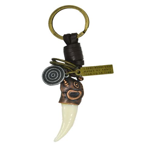 Faynci Traditional Charm Elephant Teeth Key Ring Leather Key Chain for ...