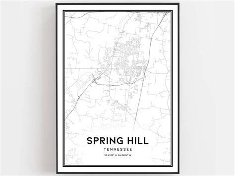 Spring Hill Map Print, Spring Hill Map Poster Wall Art, Tn City Map ...