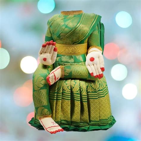 Buy PujaNPujari Fabric Varalakshmi Idol Green and Gold Saree Decorative ...