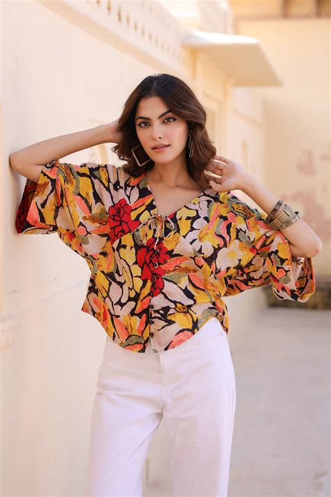 Floral Print Kimono Sleeve Kaftan Top – Rain & Rainbow