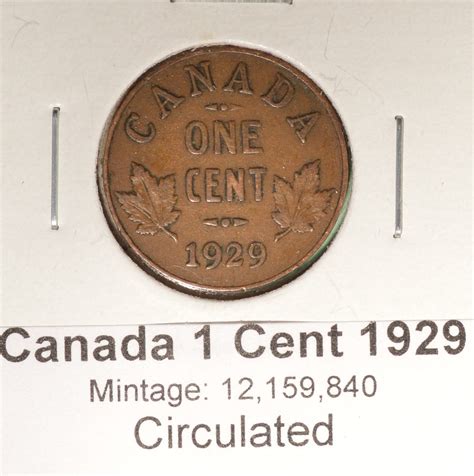 1929 Canada 1 Cent - Penny - Circulated - Nice Coin Album Collectable ...