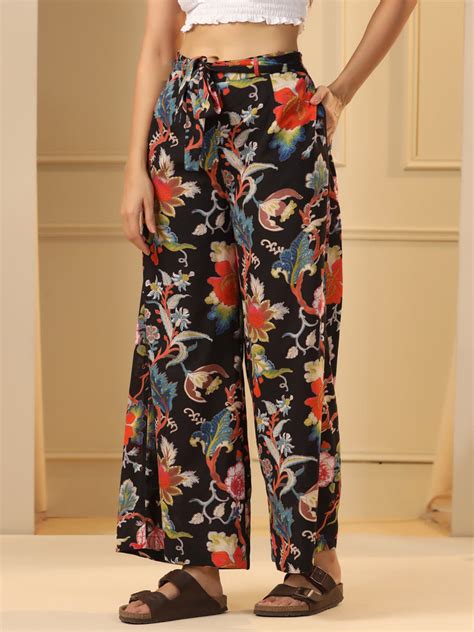 Black & Pink Floral Printed Pure Cotton Lounge Pants – Sanskruti Homes