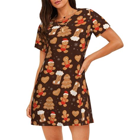 Bixox Christmas Gingerbread Cookies Pattern Women's Nightgown, Soft ...