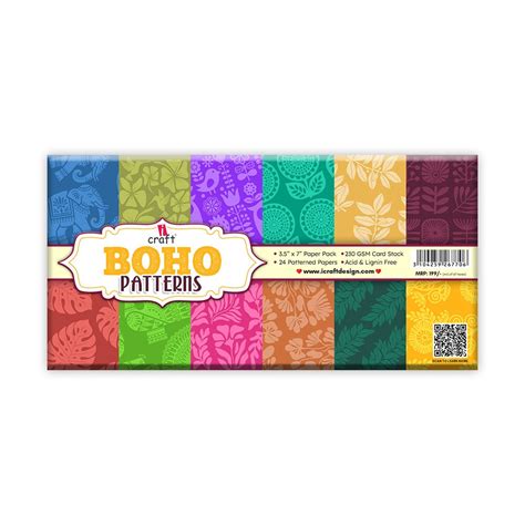 Boho Patterned Cardstock 24 Sheets, 3.5”x7” – 230 GSM – Vibrant Indian ...