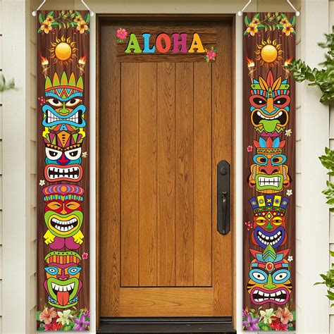 Buy Tiki Banner Luau Hawaiian Party Decorations Set Tiki Totem Porch ...