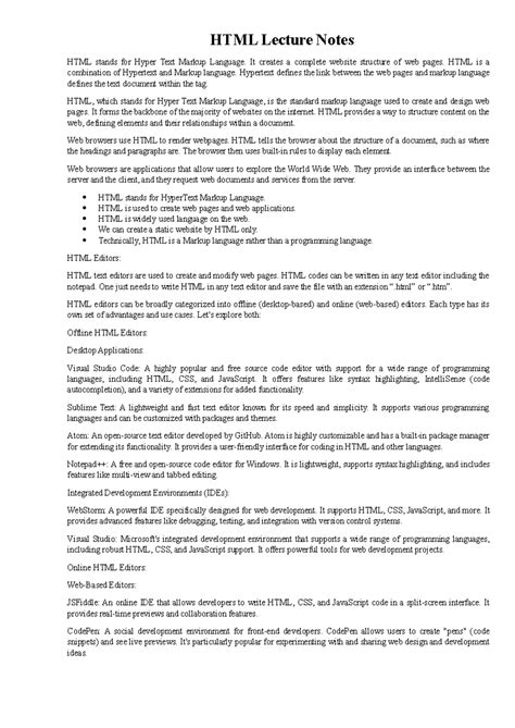 Html - practice notes and programs - HTML Lecture Notes What is HTML ...