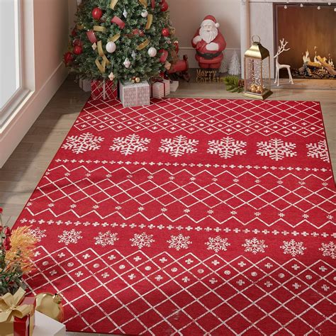 Amazon.com: jinchan Christmas Area Rug 3x5 Red Rug Xmas Snowflake ...