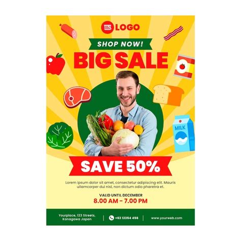 Flat design supermarket poster template | Free Vector