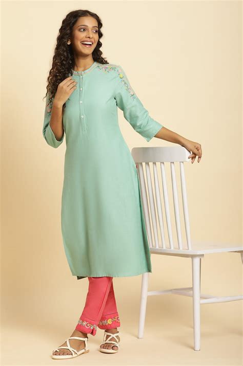 Buy Mint Blue Solid Kurta With Embroidery On Shoulder @ 1999 | W for ...