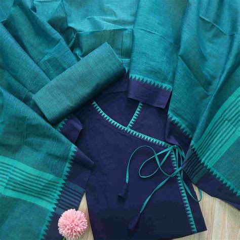 Sanskruti Denim Blue Long Angrakha Style South Cotton Temple Hem Suit ...