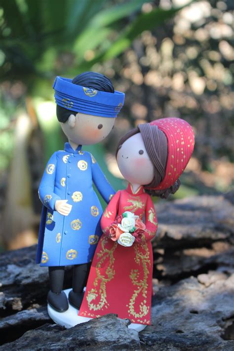 Ao Dai Wedding Cake Topper, Traditional Vietnam Wedding Cake Topper ...