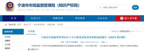 浙江省宁波市市场监督管理局通告不合格食品核查处置情况（2022年第15期）-中国质量新闻网