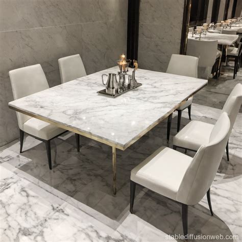 White Marble Table in Modern Restaurant | Stable Diffusion Online