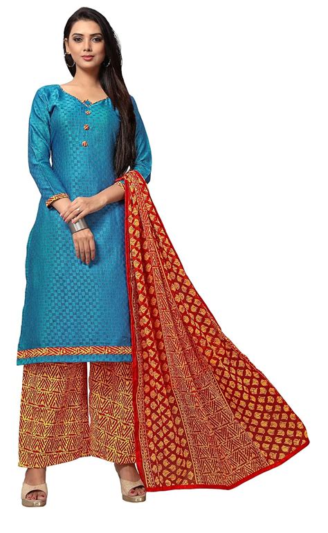 EthnicJunction Women's Blue Colour Cotton Unstitched Dress Material ...