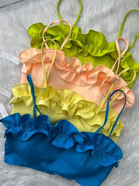 Strapless Cropped Top With Ruffled Straps, Front Tie At The Back, Two ...