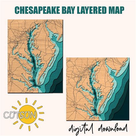 Layered Chesapeake Bay Map SVG | 6-layer Nautical Depth Map | Laser Cut ...
