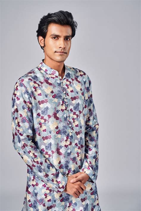 GREY PRINTED KURTA SET – Arjuun Kilachand