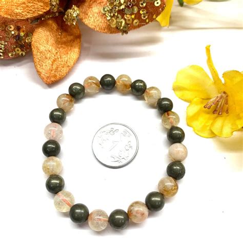 Citrine & Pyrite Round Bead Bracelet (Wealth and Money) Money Magnet B