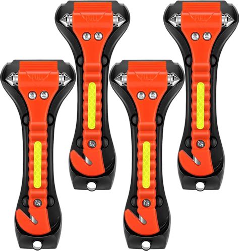 Car Safety Hammer 4 Pack, Car Emergency Escape Tool Window Glass Breaker and Seatbelt Cutter for ...