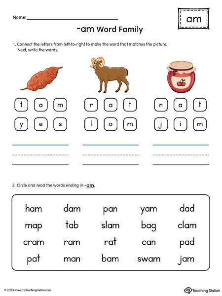 AM Word Family Read and Spell Simple Words Printable PDF ...